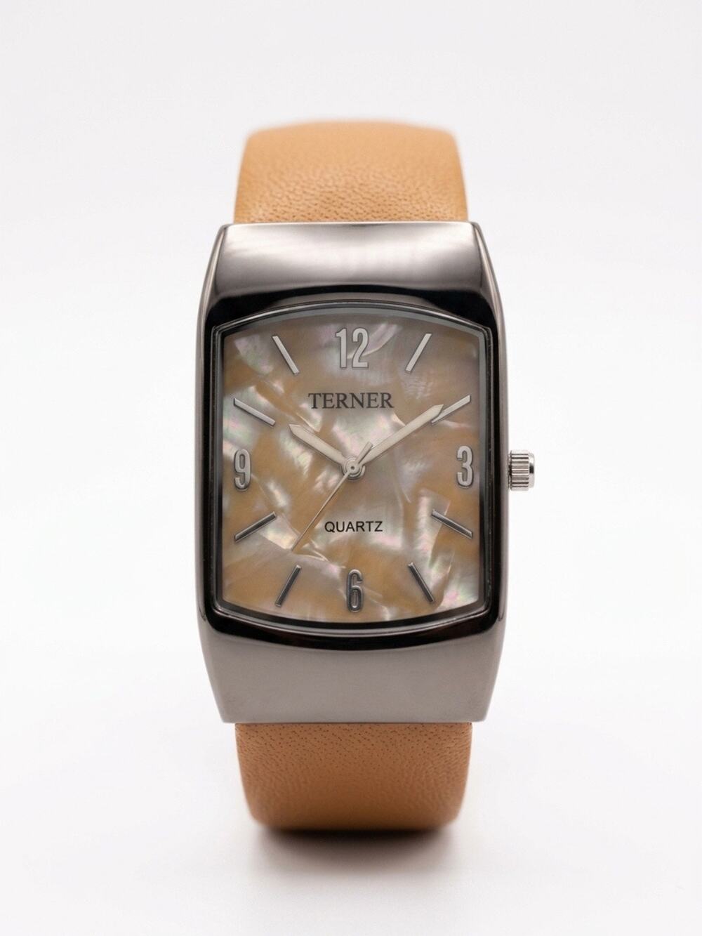 Terner Mother of Pearl Dial Cuff Watch Brown Leather Strap New Battery